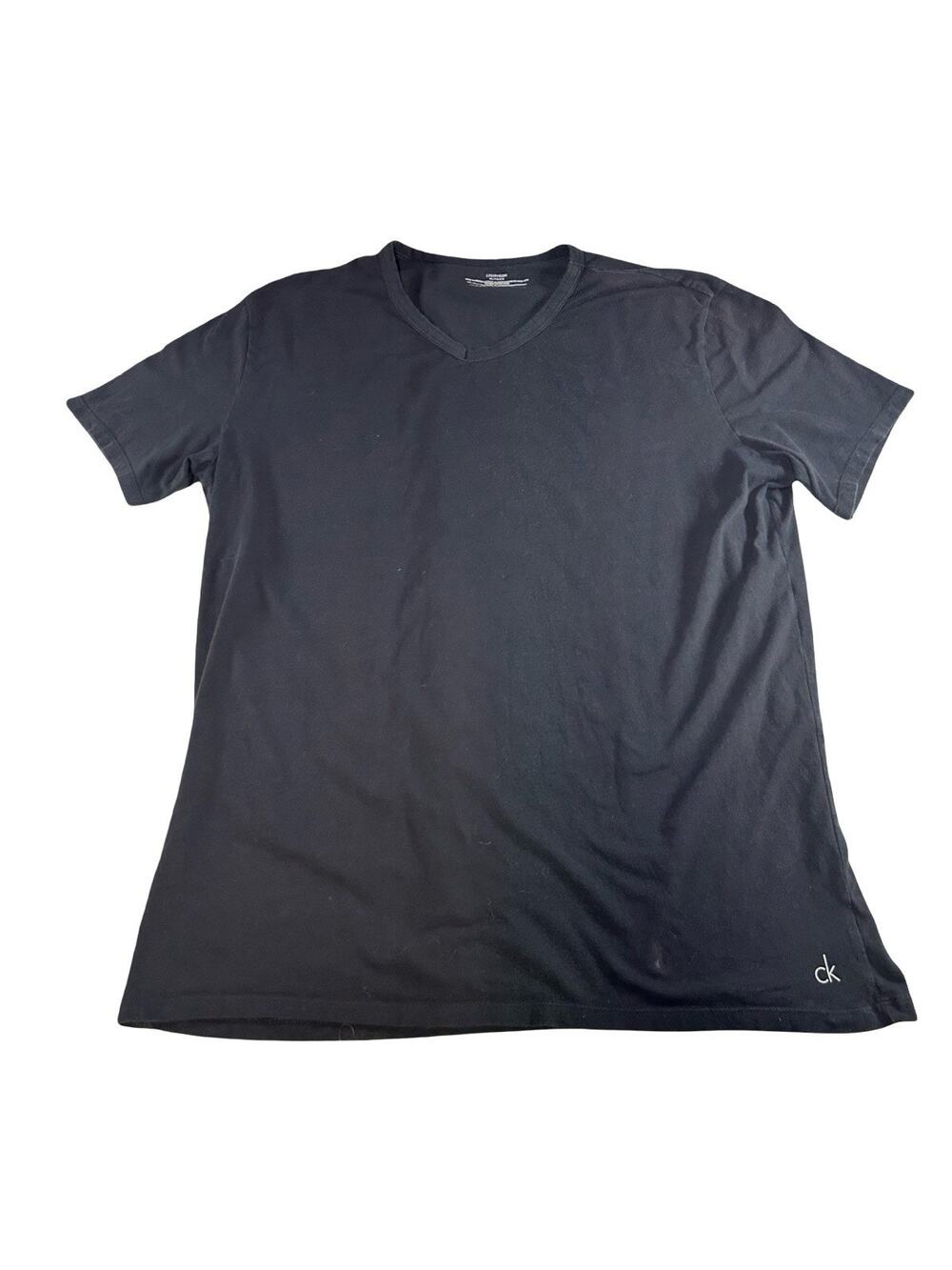 Calvin Klein Men’s XL Black V-Neck T-Shirt CK Logo Small White Mark